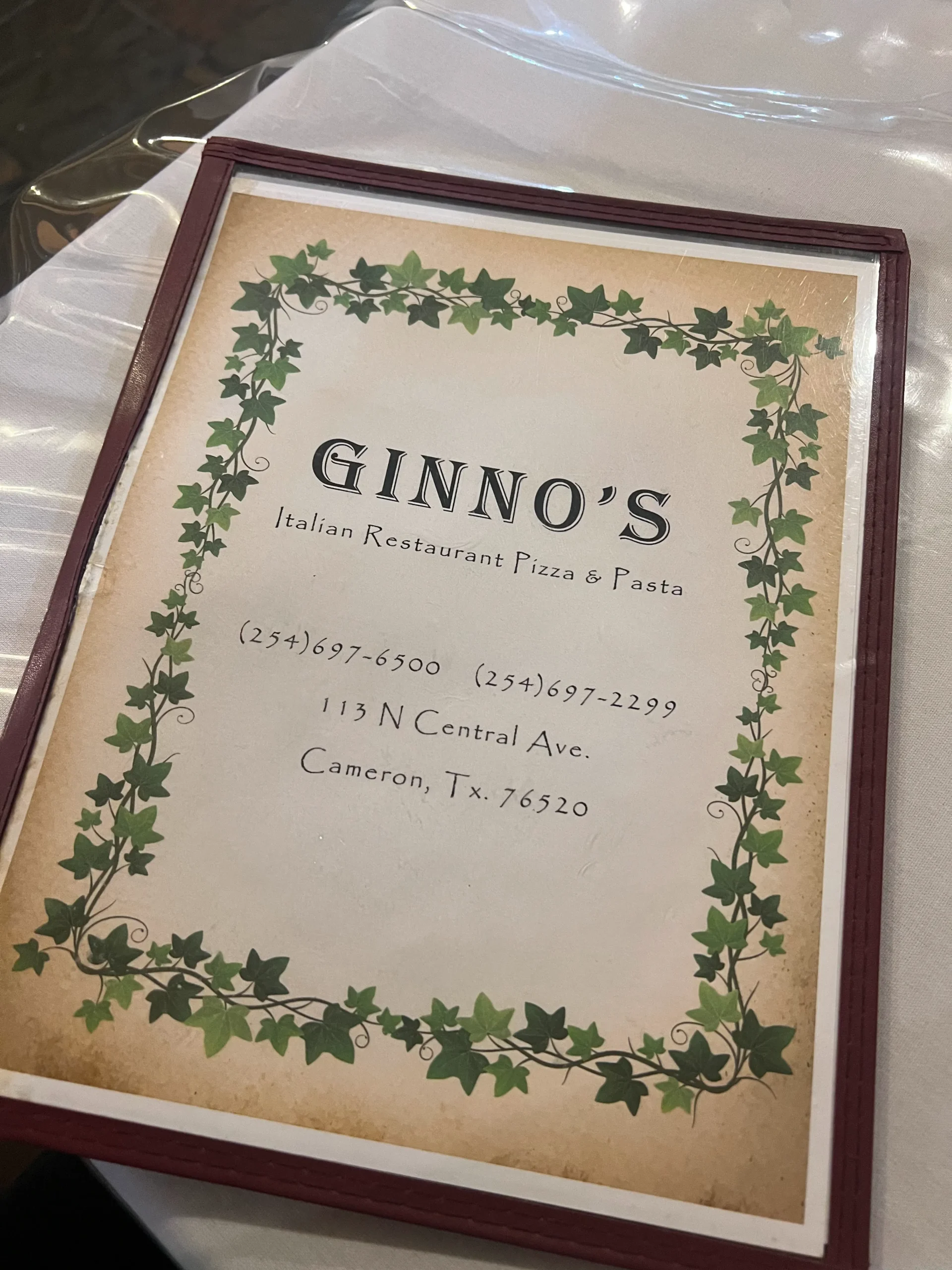 Picture of Ginos Menu, one of the many places to eat in Cameron Texas